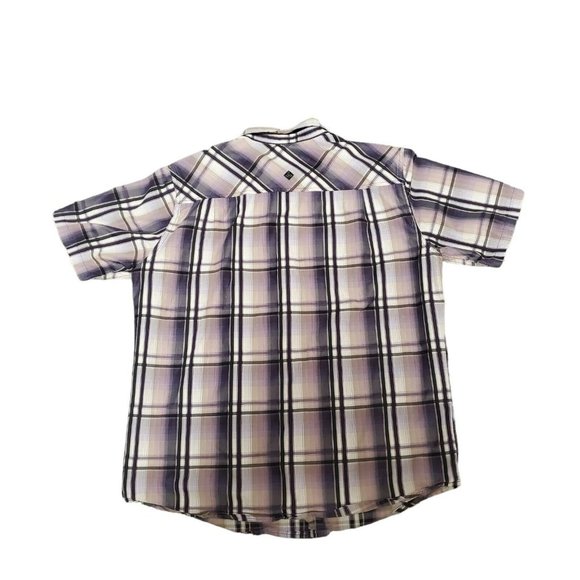 Prana Men's Large Purple Plaid Print Short Sleeves Button Up Collared Shirt - Picture 2 of 7